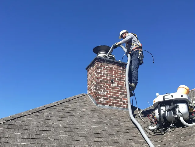 Dedicated Ellington Chimney Sweep team member cleaning a chimney in Ellington, CT
