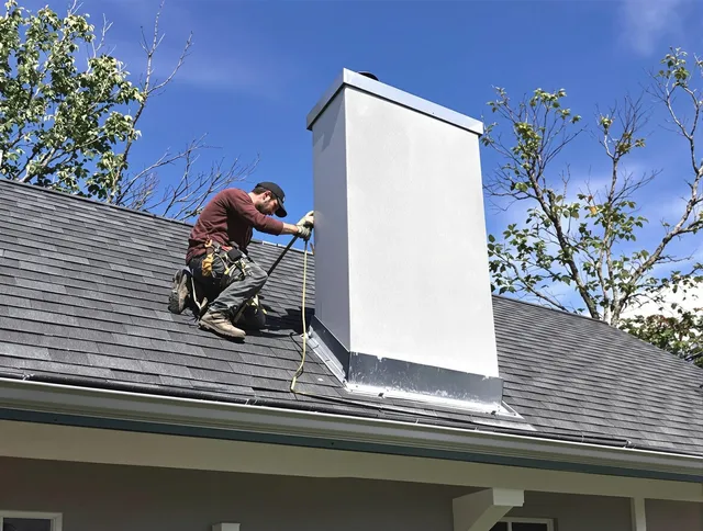 Ellington Chimney Sweep team member finishing chimney construction in Ellington, CT