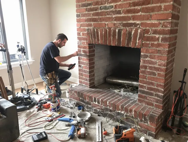 Ellington Chimney Sweep specialist finalizing chimney liner service in Ellington, CT