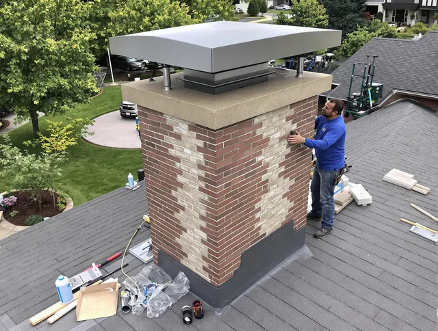 Ellington Chimney Sweep team working on a custom chimney remodel in Ellington, CT