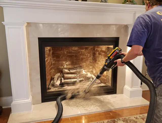 Fireplace cleaning performed by Ellington Chimney Sweep in Ellington, CT